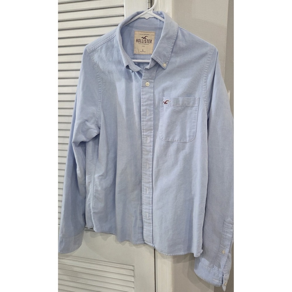 Hollister California Mens L Blue Solid Slim Button-Down Long Sleeve Shirt